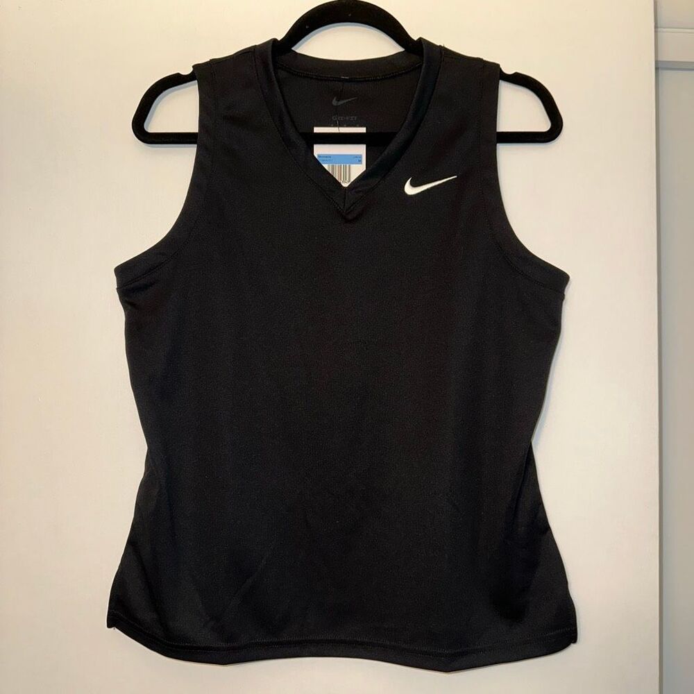 Nike Women’s Medium Solid Black Breathable Mesh V Neck Lacrosse Tank Top NWT
